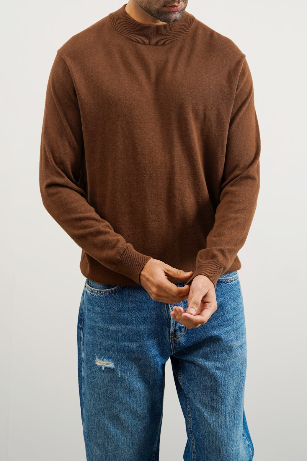 Shahstar Cotton High-Crew Brown Jumper - Shahstar Fashion