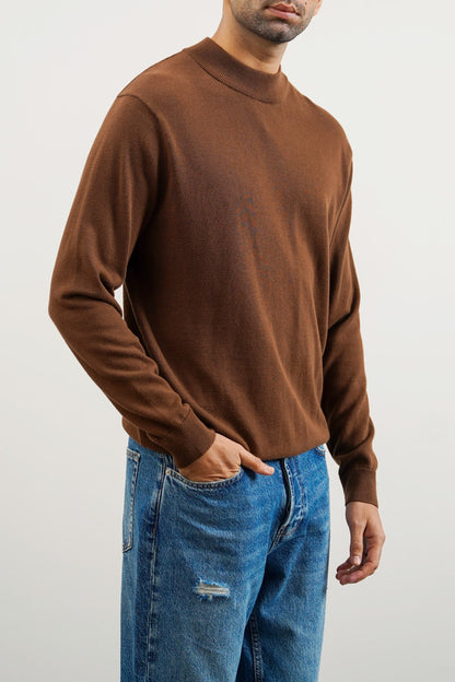 Shahstar Cotton High-Crew Brown Jumper - Shahstar Fashion
